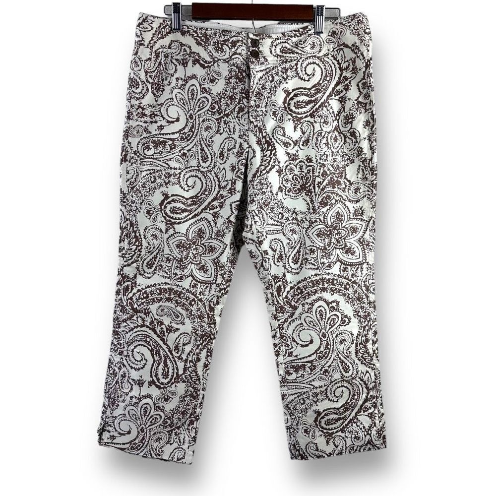 Gap Womens Brown White Paisley Print Cotton Stretch Crop Capri Pants Size 14